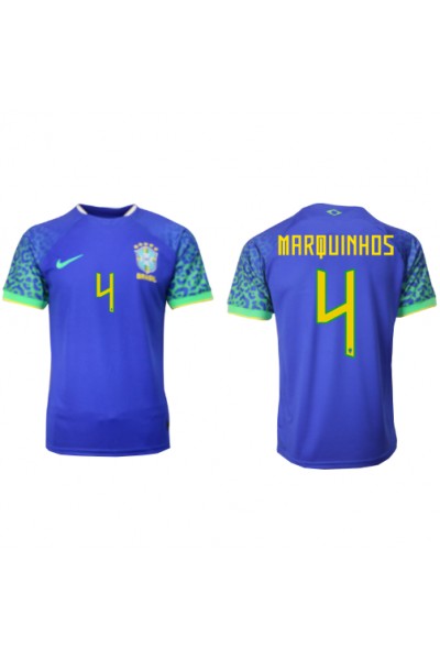 Brazilië Marquinhos #4 Voetbaltruitje Uit tenue WK 2022 Korte Mouw